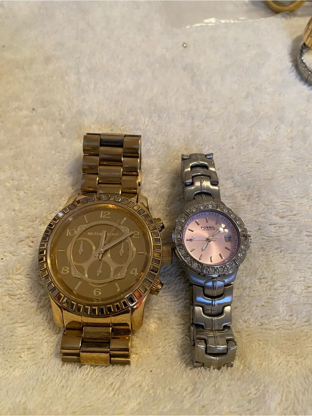 Fossil Gold-tone Men's Watch and Fossil Silver-tone Women's Watch with Pink Dial